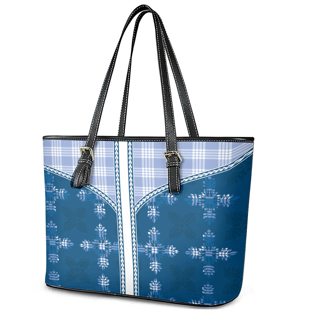 Blue Hawaii Paniolo Quilt Motif Leather Tote Bag