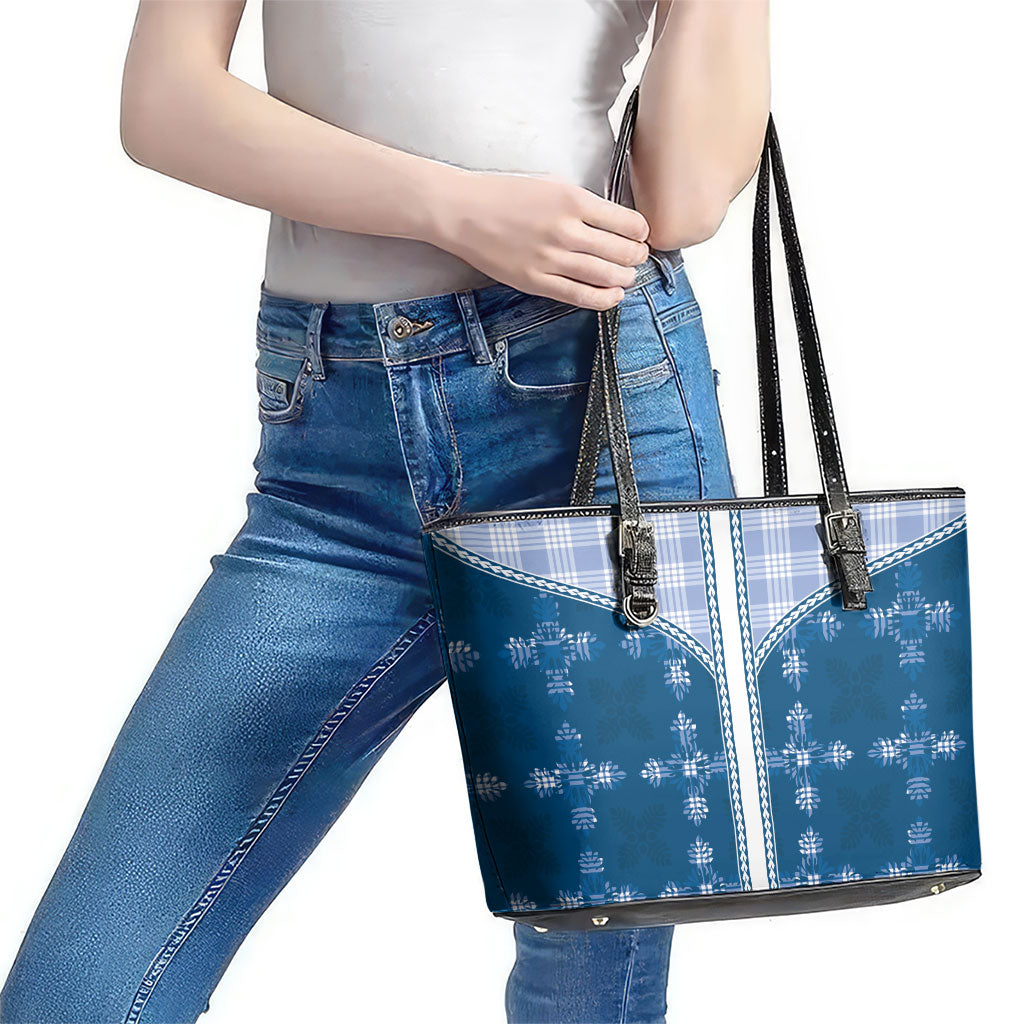 Blue Hawaii Paniolo Quilt Motif Leather Tote Bag