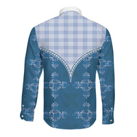 Blue Hawaii Paniolo Quilt Motif Long Sleeve Button Shirt