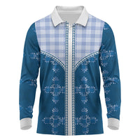 Blue Hawaii Paniolo Quilt Motif Long Sleeve Polo Shirt