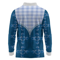 Blue Hawaii Paniolo Quilt Motif Long Sleeve Polo Shirt