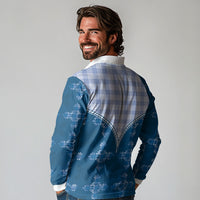 Blue Hawaii Paniolo Quilt Motif Long Sleeve Polo Shirt