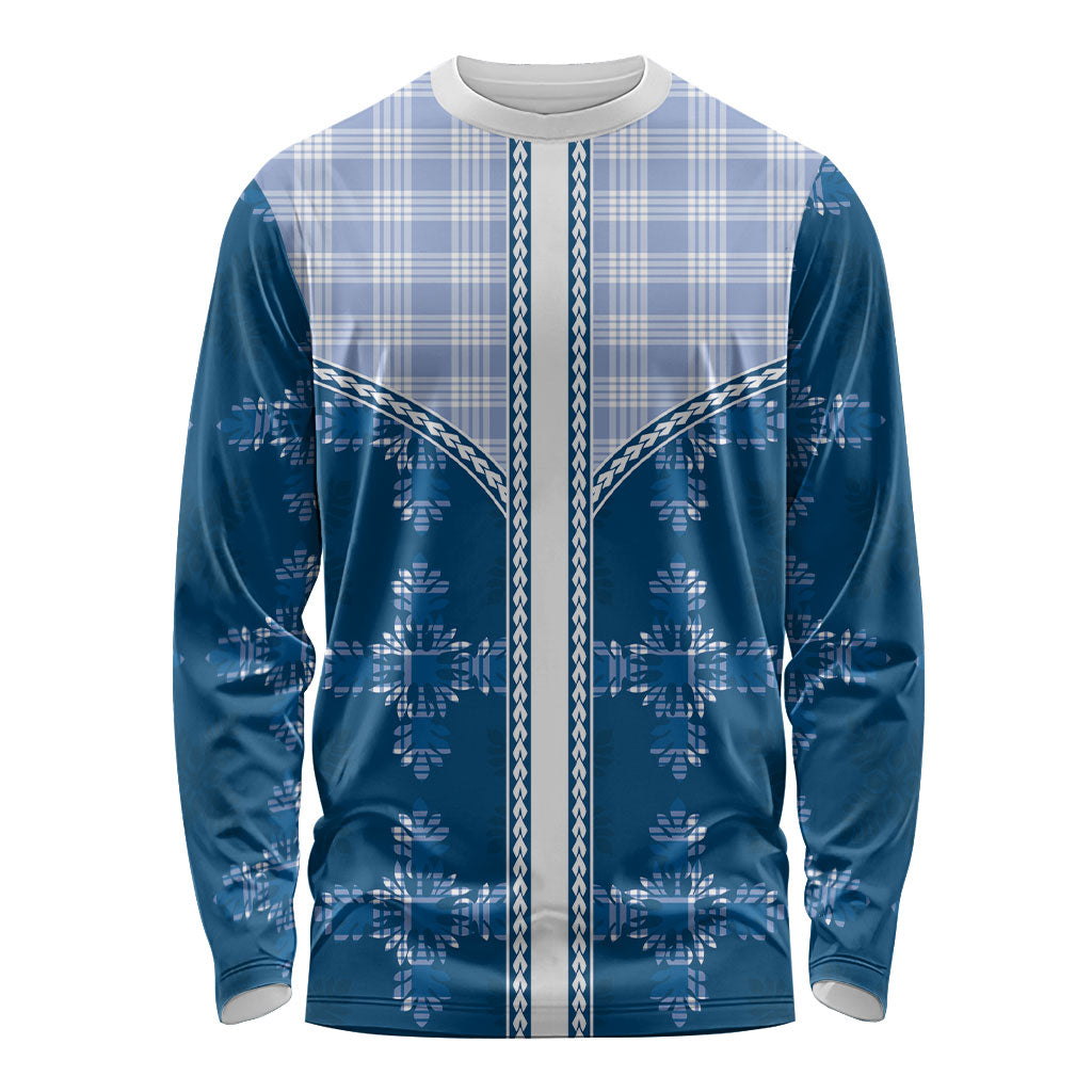 Blue Hawaii Paniolo Quilt Motif Long Sleeve Shirt LT05 Unisex Blue - Polynesian Pride