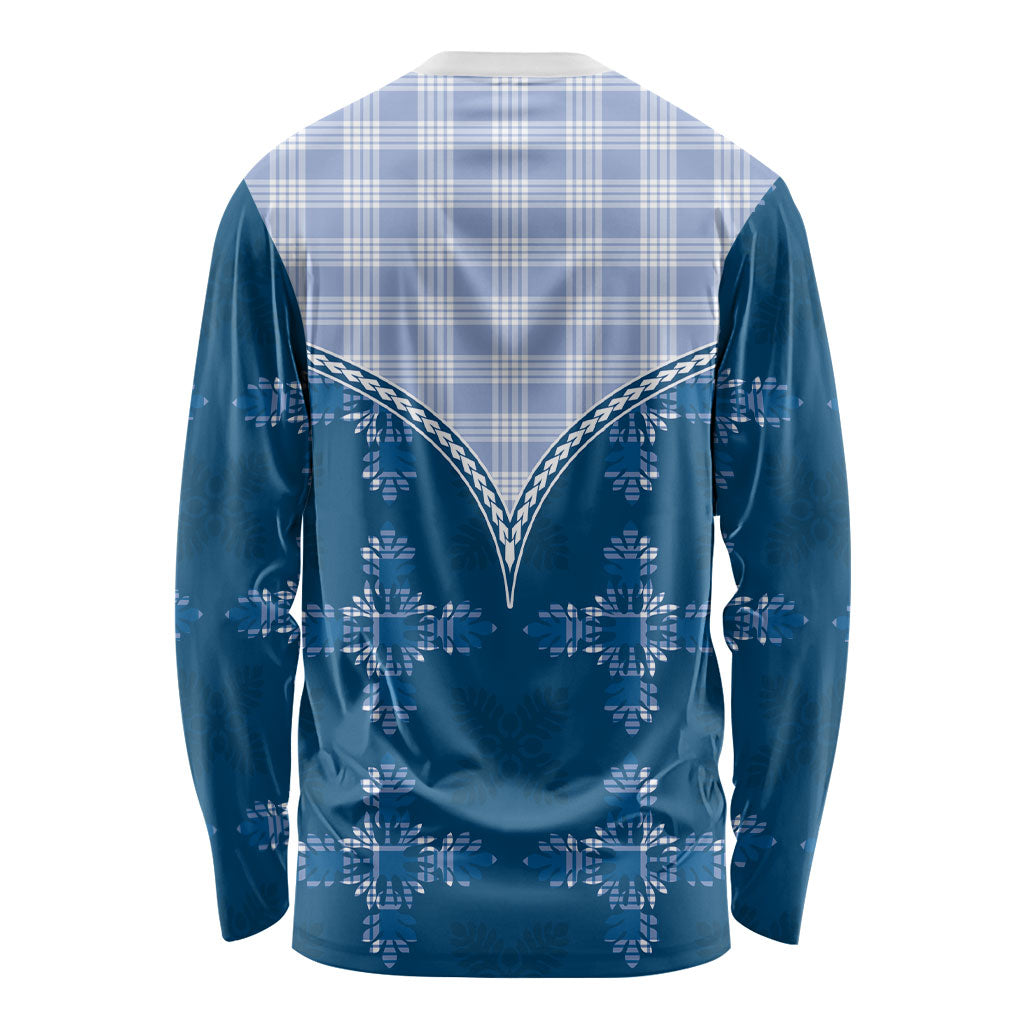 Blue Hawaii Paniolo Quilt Motif Long Sleeve Shirt