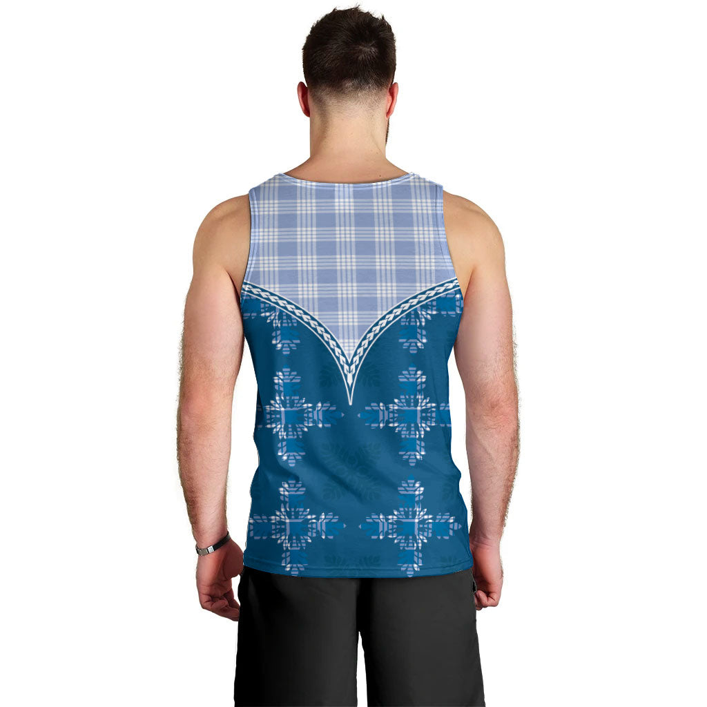 Blue Hawaii Paniolo Quilt Motif Men Tank Top