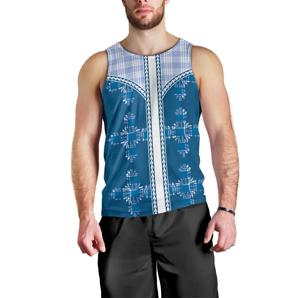 Blue Hawaii Paniolo Quilt Motif Men Tank Top