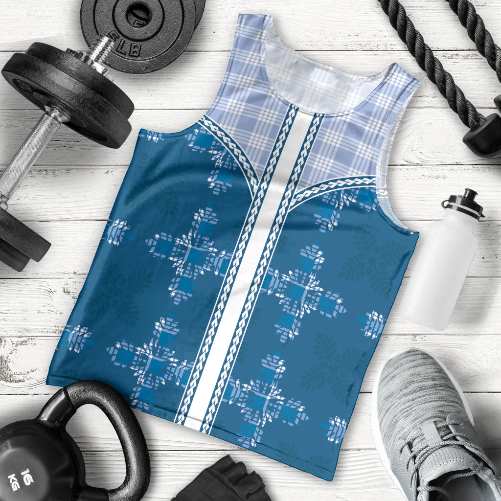 Blue Hawaii Paniolo Quilt Motif Men Tank Top