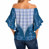 Blue Hawaii Paniolo Quilt Motif Off Shoulder Wrap Waist Top
