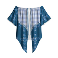 Blue Hawaii Paniolo Quilt Motif Off Shoulder Wrap Waist Top