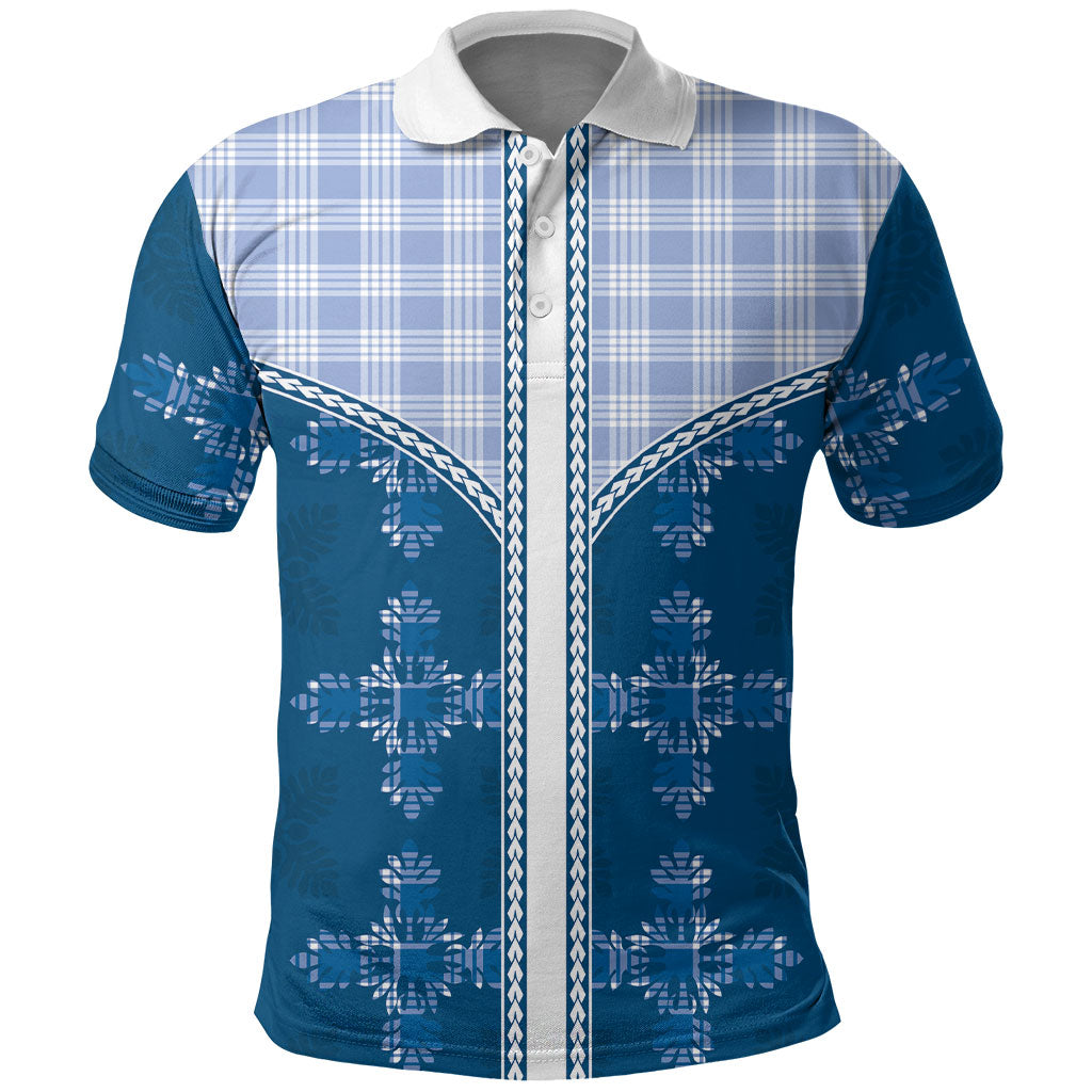 Blue Hawaii Paniolo Quilt Motif Polo Shirt