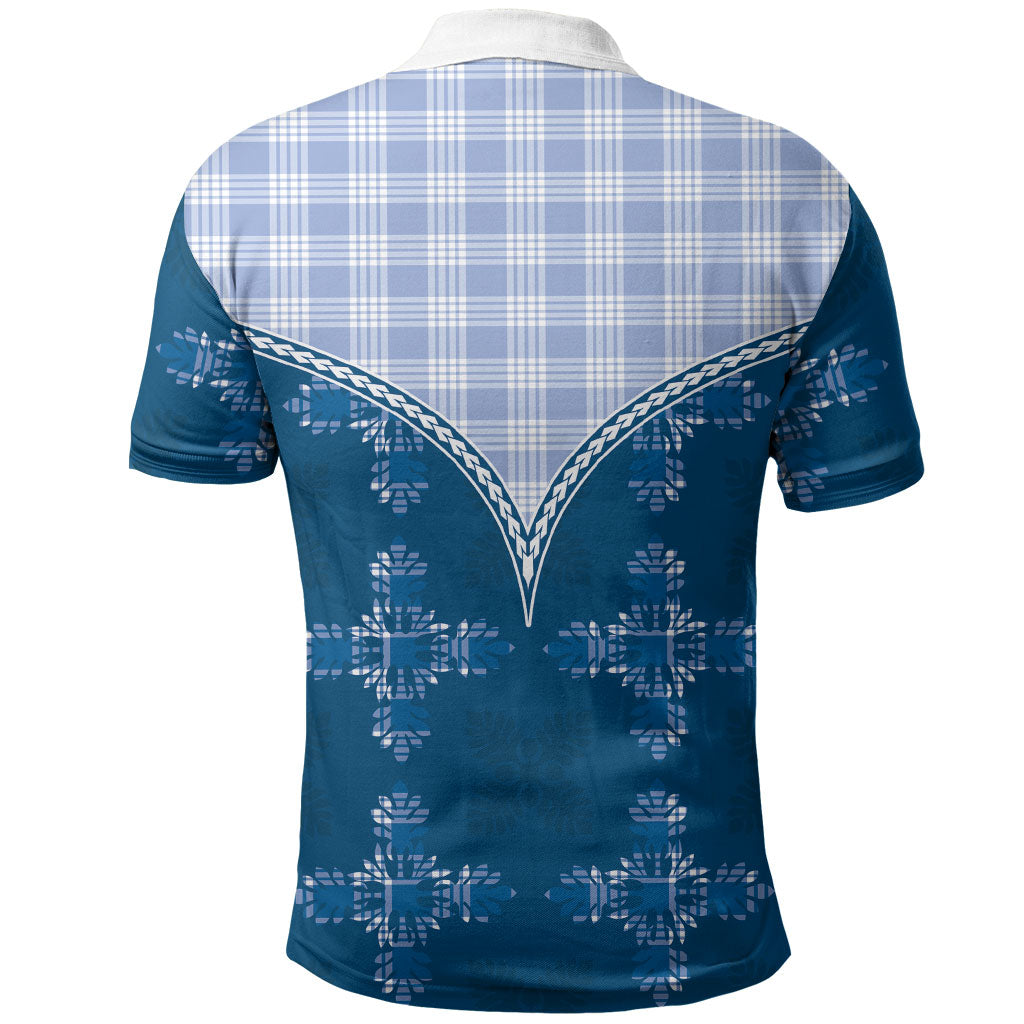 Blue Hawaii Paniolo Quilt Motif Polo Shirt