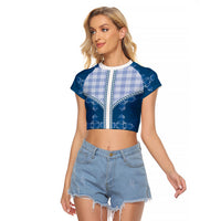Blue Hawaii Paniolo Quilt Motif Raglan Cropped T Shirt