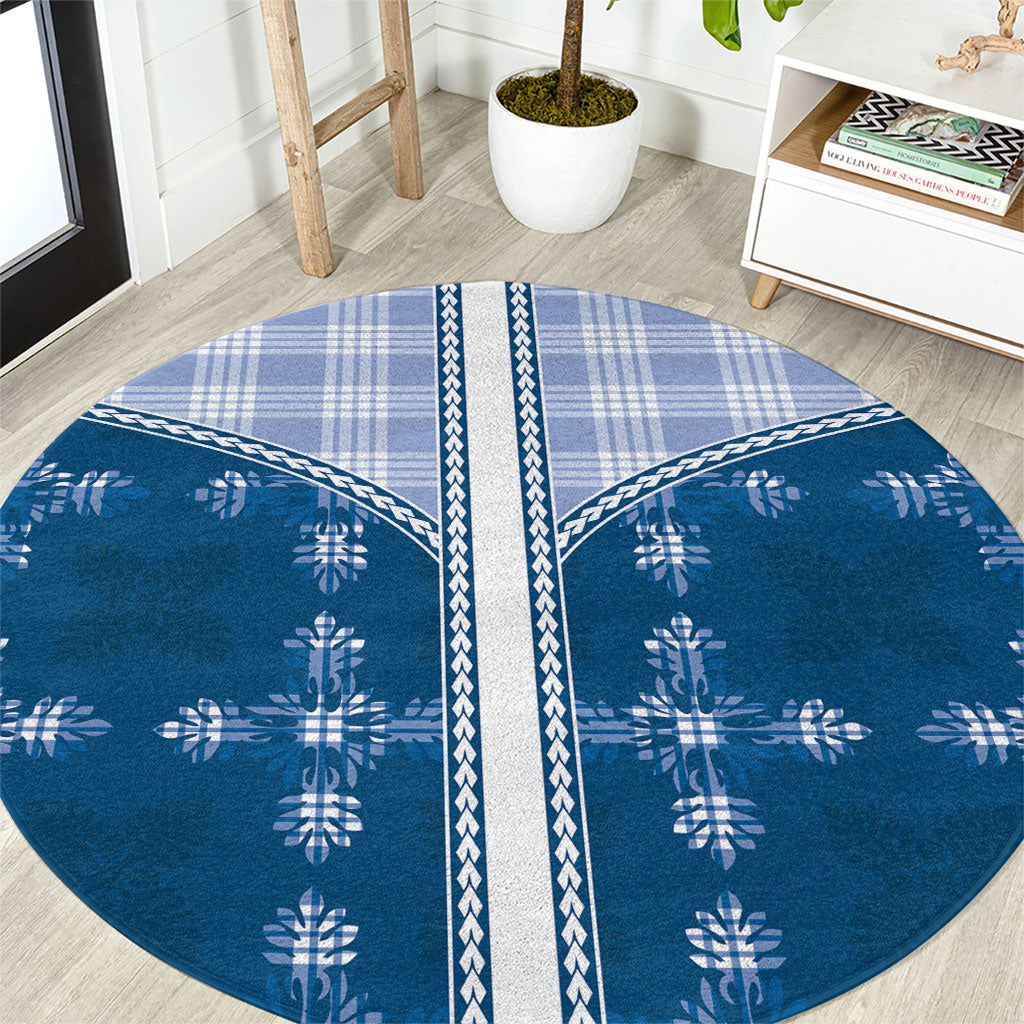 Blue Hawaii Paniolo Quilt Motif Round Carpet