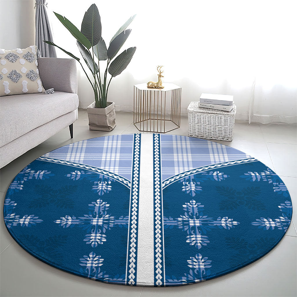 Blue Hawaii Paniolo Quilt Motif Round Carpet