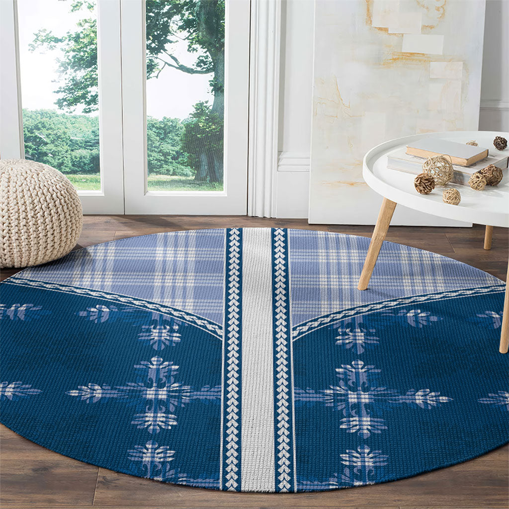 Blue Hawaii Paniolo Quilt Motif Round Carpet