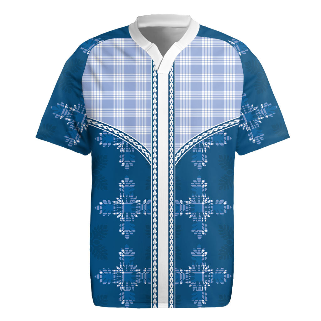 Blue Hawaii Paniolo Quilt Motif Rugby Jersey