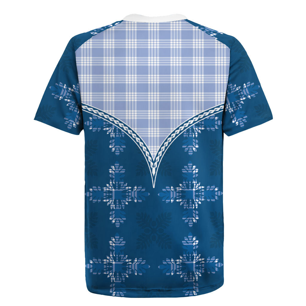 Blue Hawaii Paniolo Quilt Motif Rugby Jersey