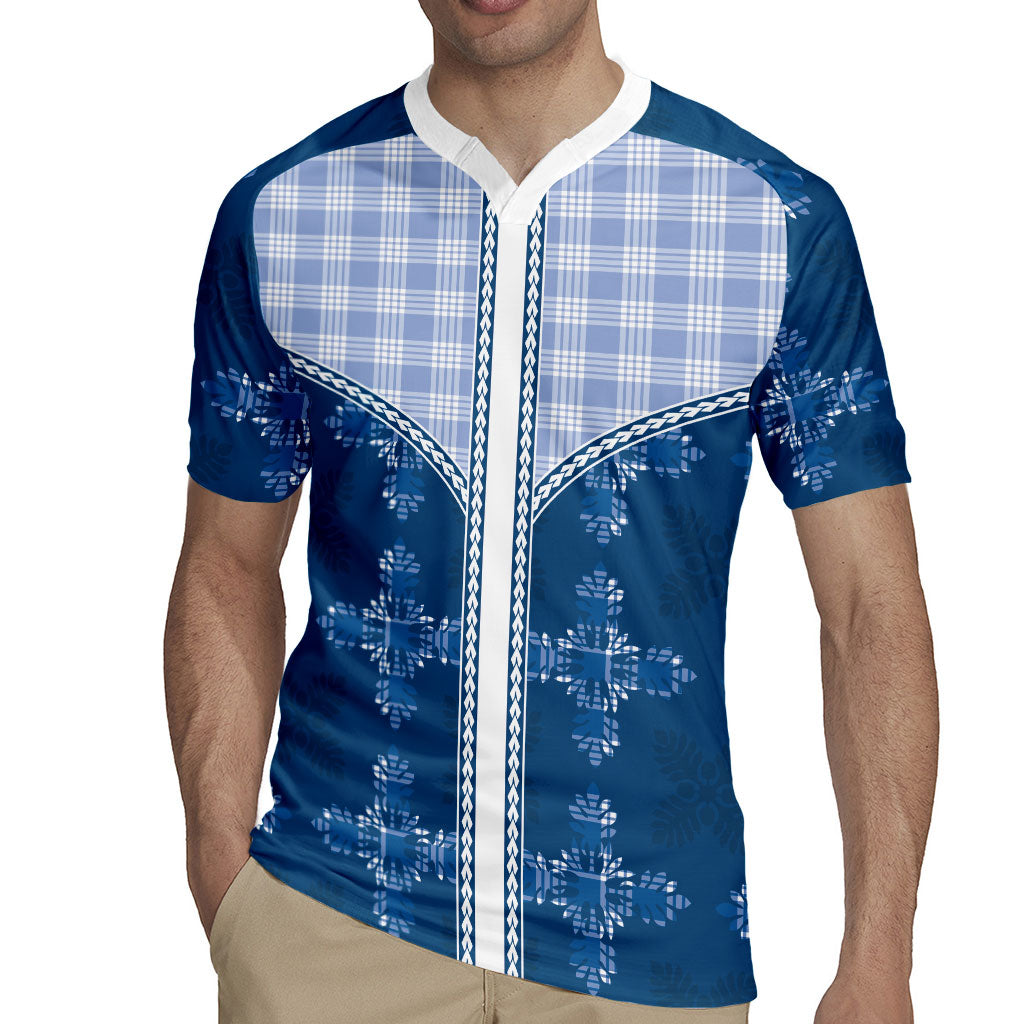 Blue Hawaii Paniolo Quilt Motif Rugby Jersey