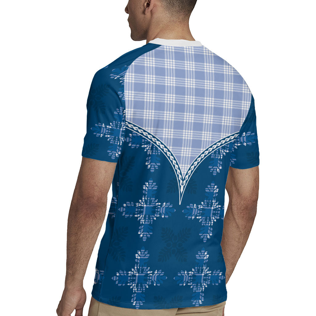 Blue Hawaii Paniolo Quilt Motif Rugby Jersey