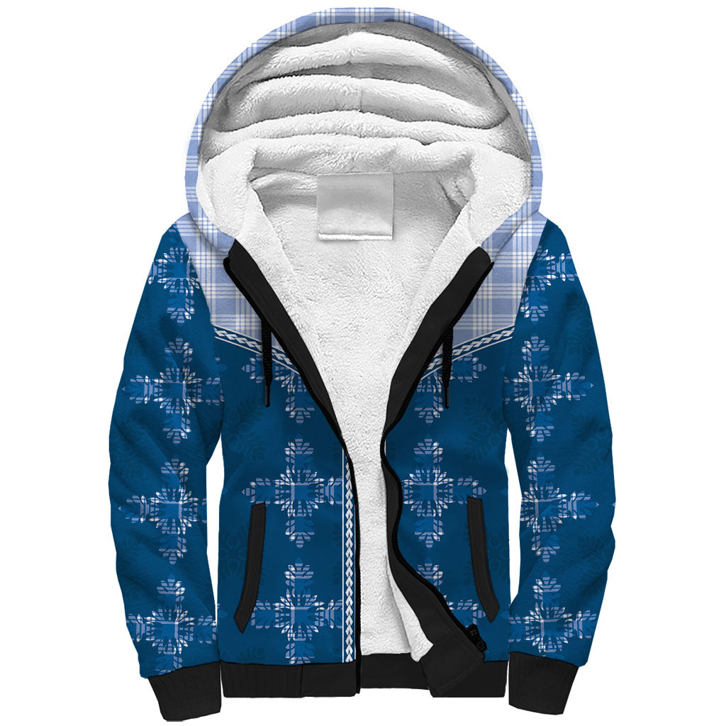 Blue Hawaii Paniolo Quilt Motif Sherpa Hoodie