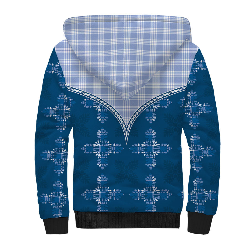 Blue Hawaii Paniolo Quilt Motif Sherpa Hoodie