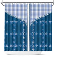 Blue Hawaii Paniolo Quilt Motif Shower Curtain