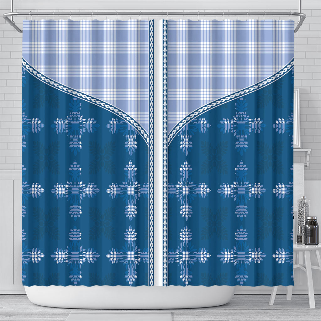 Blue Hawaii Paniolo Quilt Motif Shower Curtain
