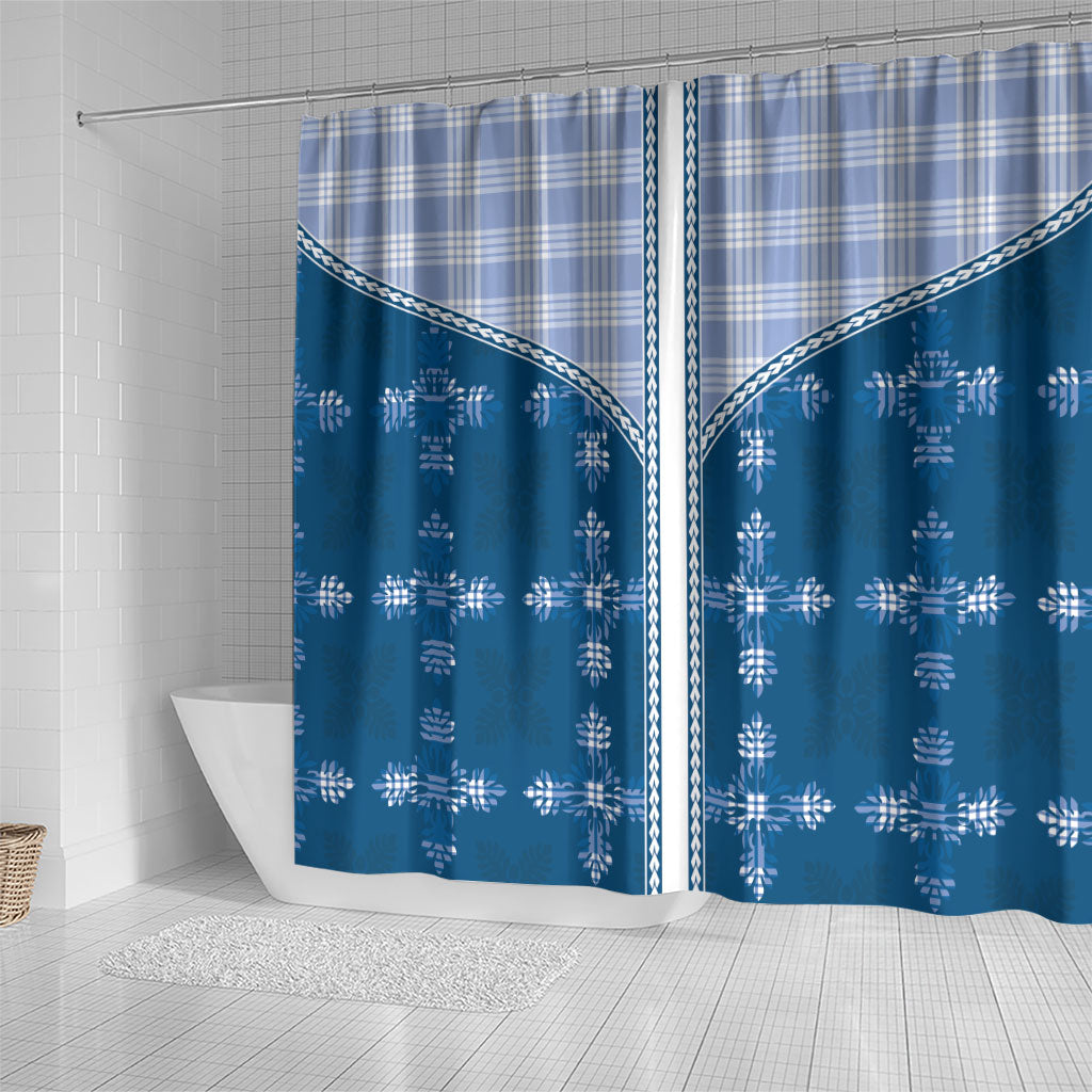 Blue Hawaii Paniolo Quilt Motif Shower Curtain