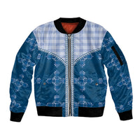 Blue Hawaii Paniolo Quilt Motif Sleeve Zip Bomber Jacket