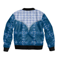 Blue Hawaii Paniolo Quilt Motif Sleeve Zip Bomber Jacket