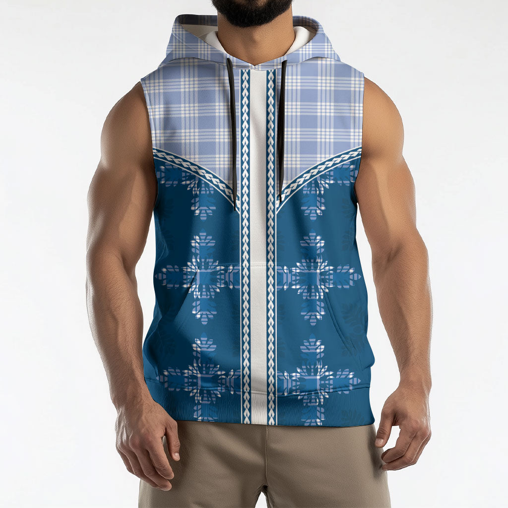 Blue Hawaii Paniolo Quilt Motif Sleeveless Hoodie