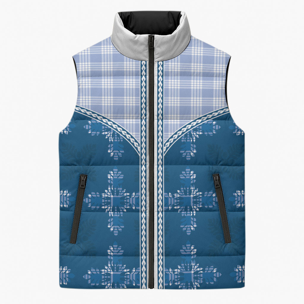 Blue Hawaii Paniolo Quilt Motif Sleeveless Puffer Jacket