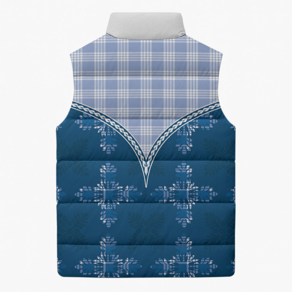 Blue Hawaii Paniolo Quilt Motif Sleeveless Puffer Jacket