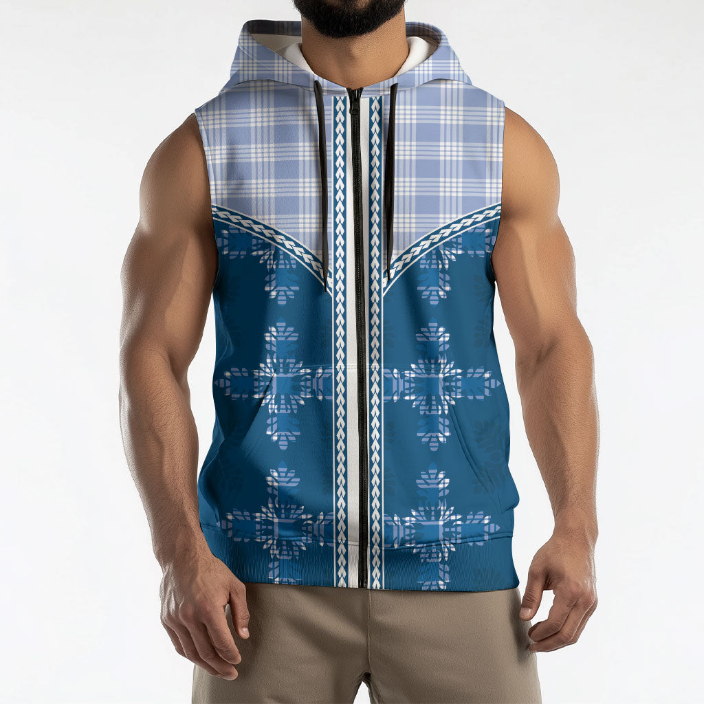 Blue Hawaii Paniolo Quilt Motif Sleeveless Zip Hoodie