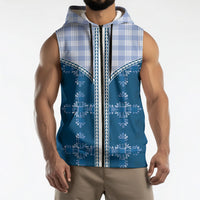 Blue Hawaii Paniolo Quilt Motif Sleeveless Zip Hoodie
