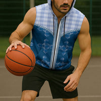 Blue Hawaii Paniolo Quilt Motif Sleeveless Zip Hoodie