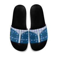 Blue Hawaii Paniolo Quilt Motif Slide Sandals