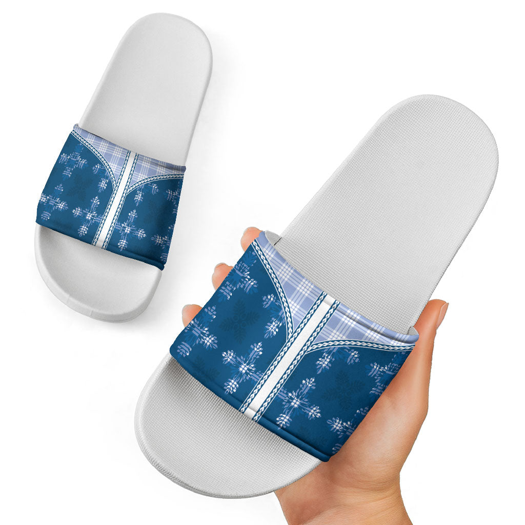 Blue Hawaii Paniolo Quilt Motif Slide Sandals