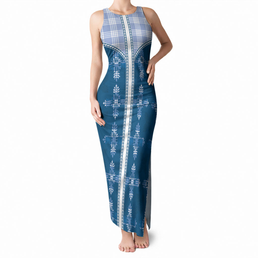 Blue Hawaii Paniolo Quilt Motif Tank Maxi Dress LT05 Women Blue - Polynesian Pride