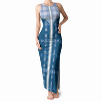 Blue Hawaii Paniolo Quilt Motif Tank Maxi Dress