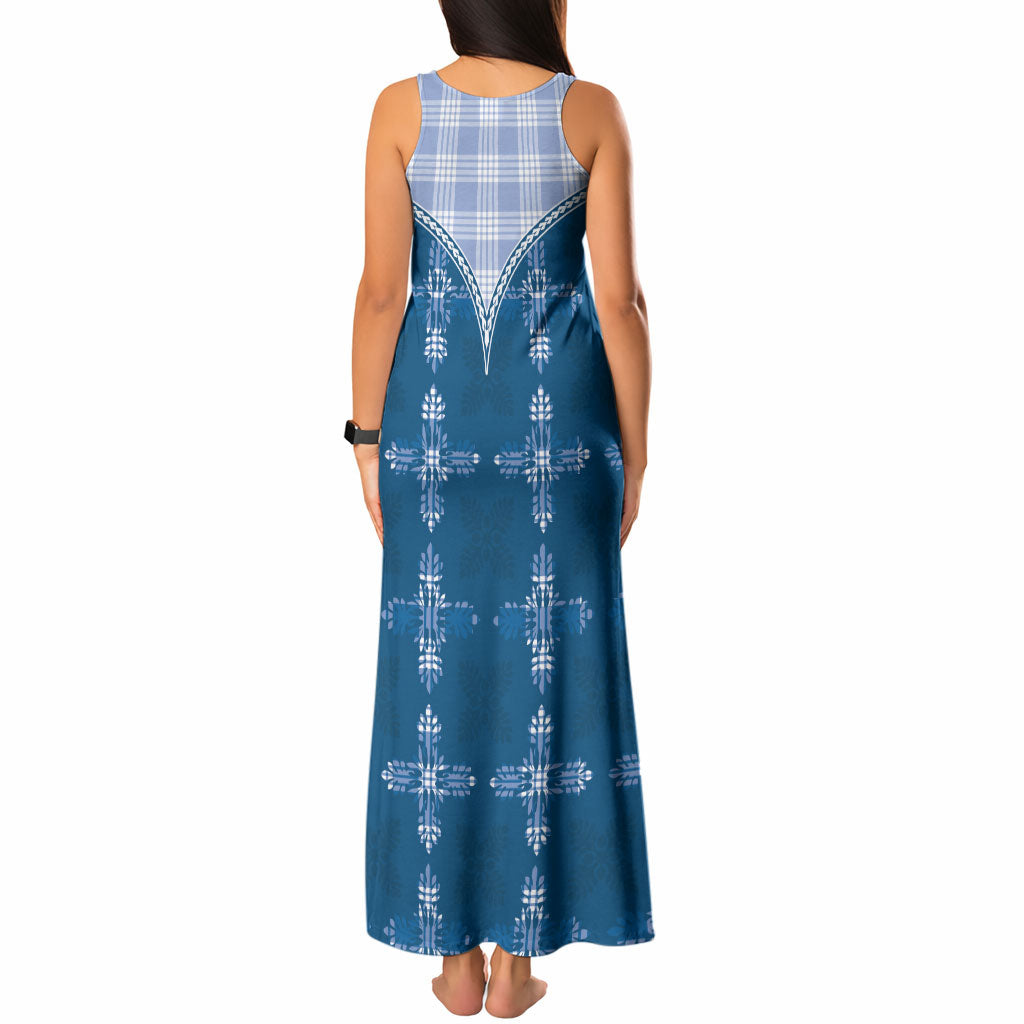 Blue Hawaii Paniolo Quilt Motif Tank Maxi Dress