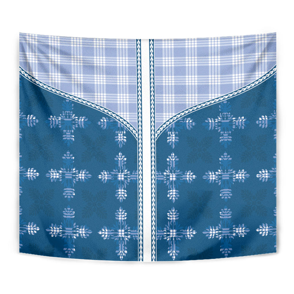 Blue Hawaii Paniolo Quilt Motif Tapestry