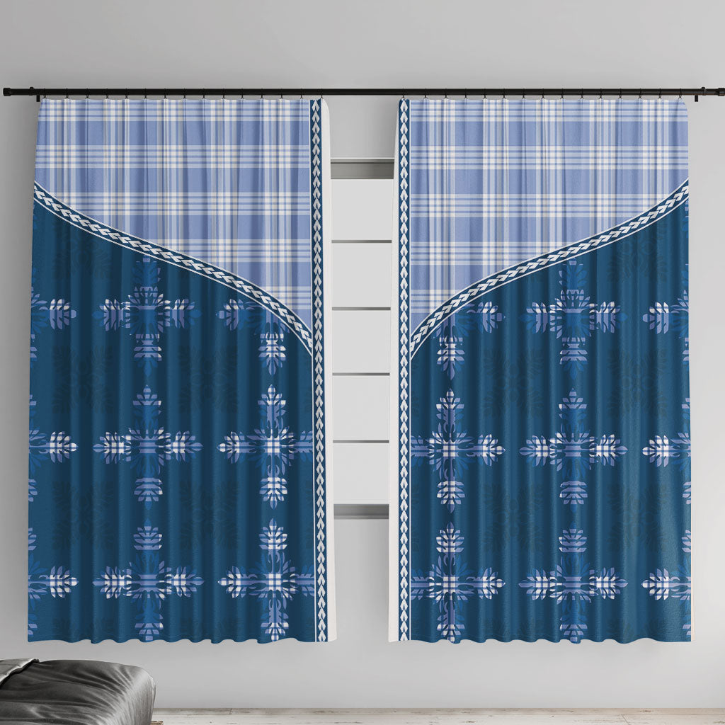 Blue Hawaii Paniolo Quilt Motif Window Curtain LT05 With Hooks Blue - Polynesian Pride