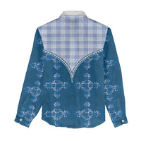 Blue Hawaii Paniolo Quilt Motif Women Casual Shirt
