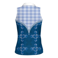 Blue Hawaii Paniolo Quilt Motif Women Sleeveless Polo Shirt