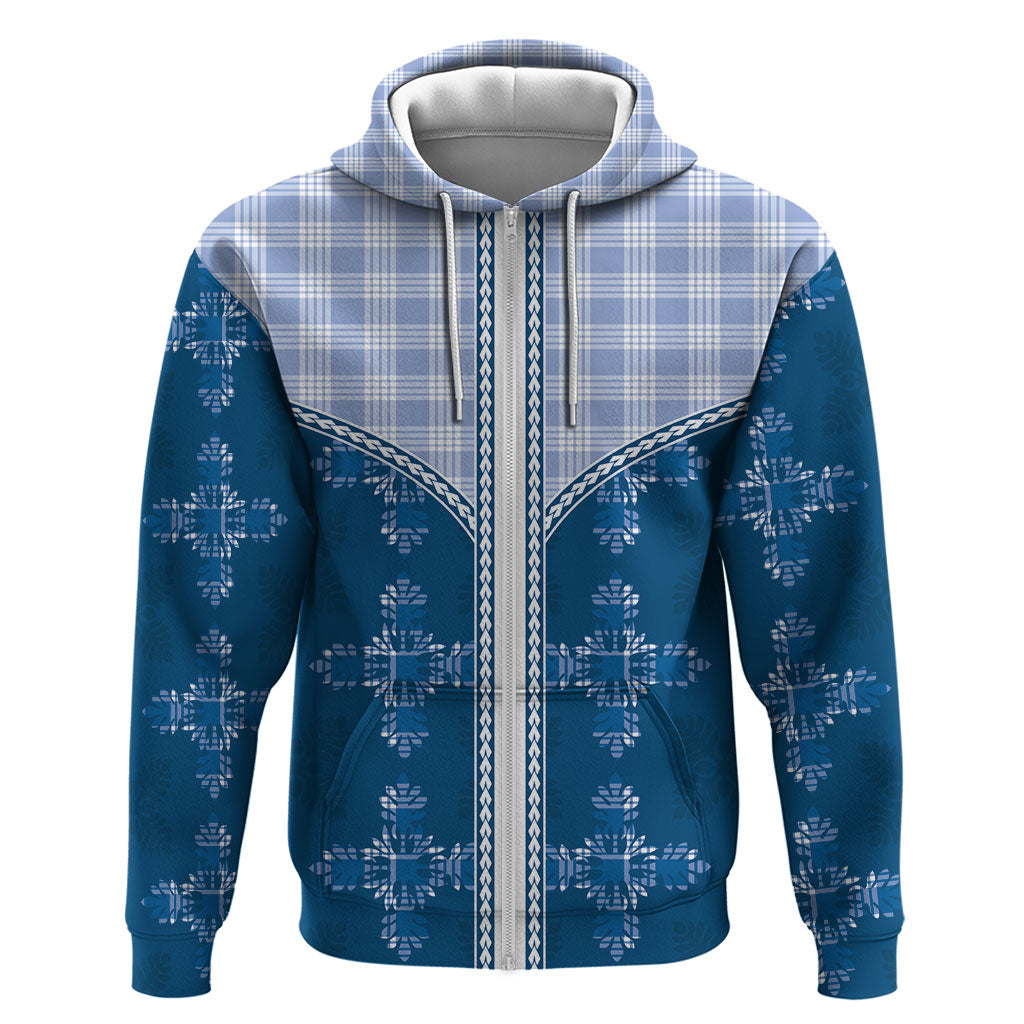 Blue Hawaii Paniolo Quilt Motif Zip Hoodie