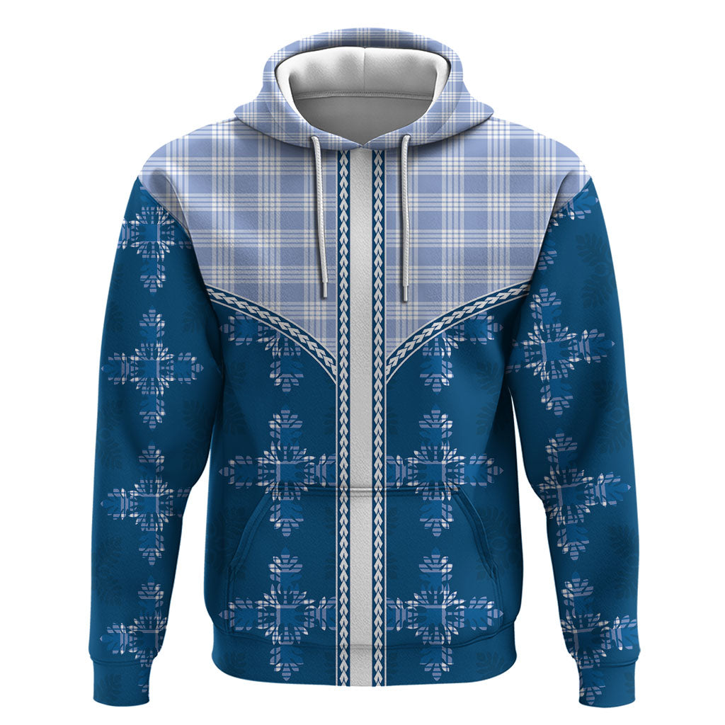 Blue Hawaii Paniolo Quilt Motif Zip Hoodie