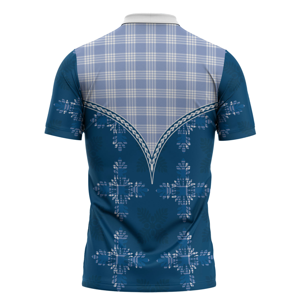 Blue Hawaii Paniolo Quilt Motif Zipper Polo Shirt