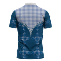 Blue Hawaii Paniolo Quilt Motif Zipper Polo Shirt