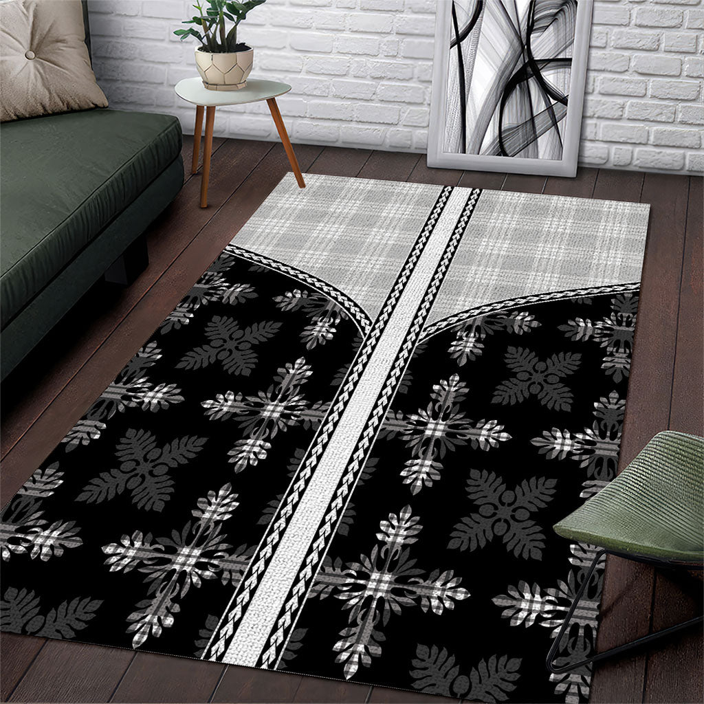 Black Hawaii Paniolo Quilt Motif Area Rug